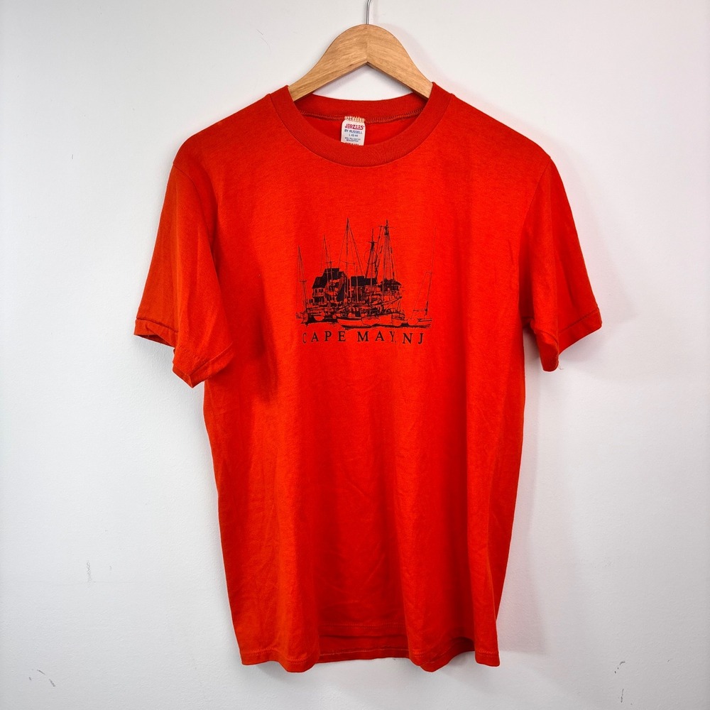 Vintage Cape May NJ Marina Sailboat T Shirt Jerzees USA Single Stitch L